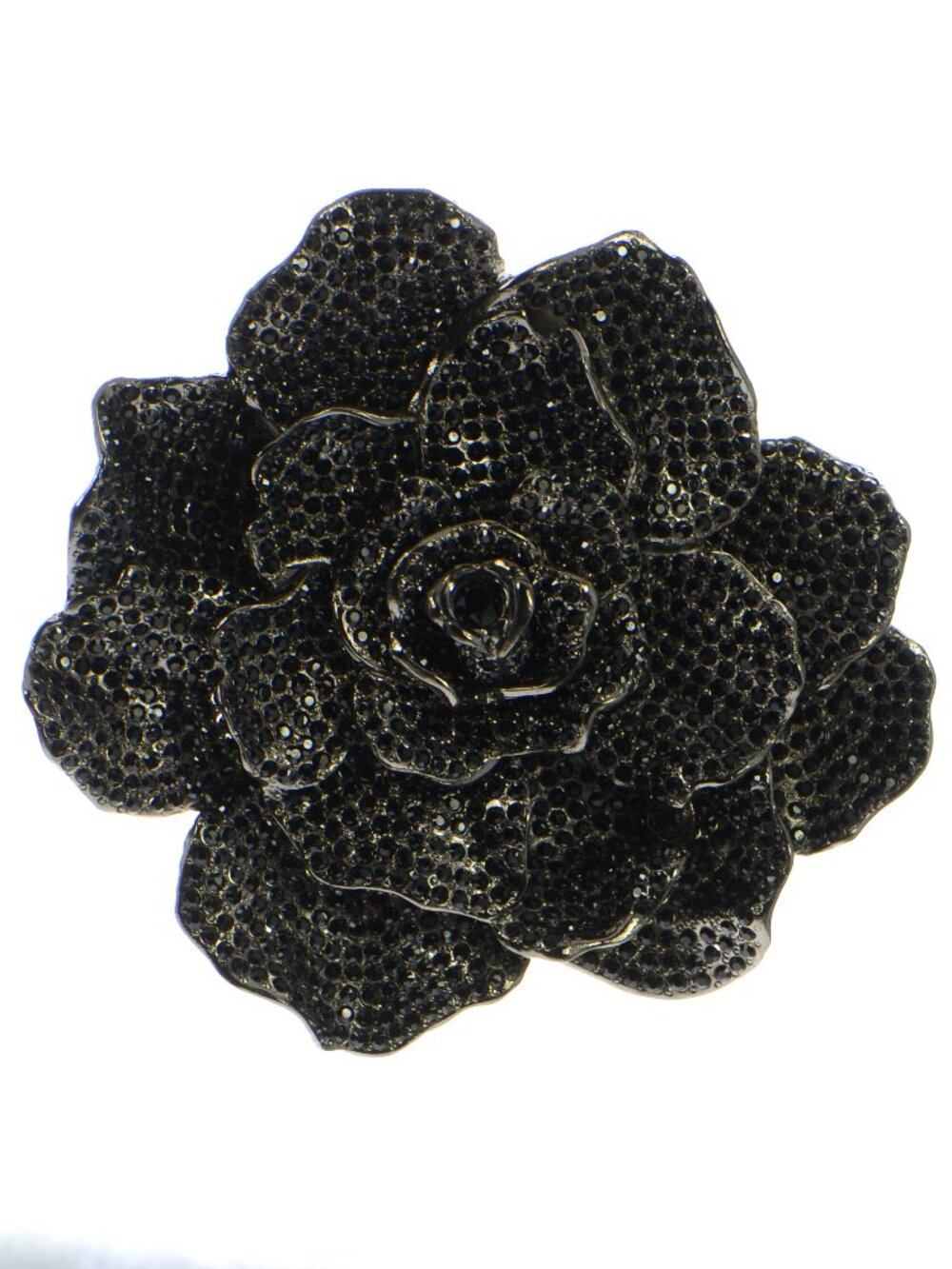 Oscar de la Renta Large Pave Crystal Rose Statement Pin Brooch